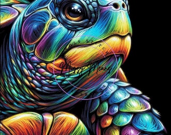 A colorful neon turtle counted cross stitch pattern digital pdf