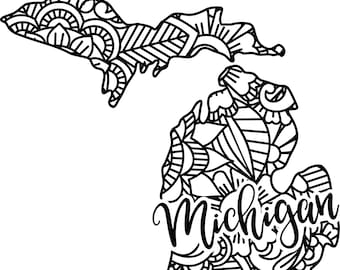 Michigan state shape mandala zentangle counted cross stitch pattern digital pdf