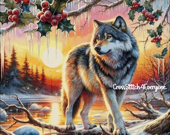 Timber Wolf in Frozen Landscape Cross Stitch Pattern (Digital PDF)