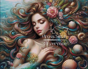 Mermaid Goddess Cross Stitch Pattern: Fantasy Art (Digital PDF)