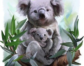 Koala Bear with baby in tree wildlife counted cross stitch pattern