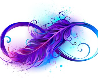 Indigo purple colored infinity symbol feather counted cross stitch pattern digital pdf