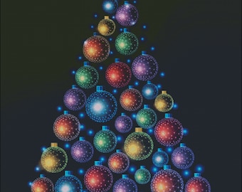 Neon ornaments christmas tree holiday counted cross stitch pattern