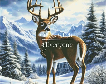 Whitetail Buck in Winter Landscape Cross Stitch Pattern (Digital PDF)