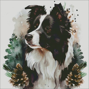 Border Collie Hund Winterszene Kreuzstichvorlage digitales pdf