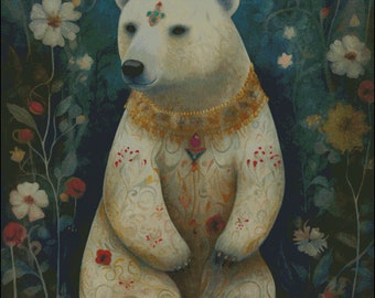 Polar bear counted cross stitch pattern digital pdf download