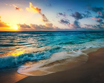 Ocean Sunset Cross Stitch Pattern: Waves on Beach (Digital PDF)