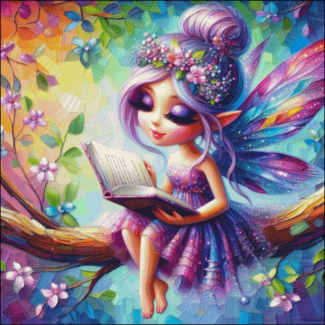 Fairy Reading Cross Stitch Pattern: Colorful Fantasy Art (digital PDF ...