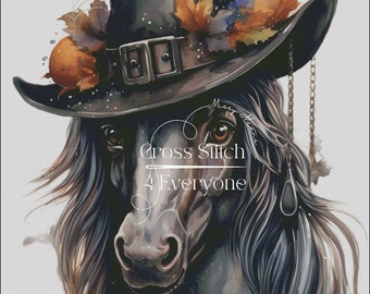 Halloween Horse Cross Stitch Pattern: Witchy Welsh with Spider (Digital PDF)