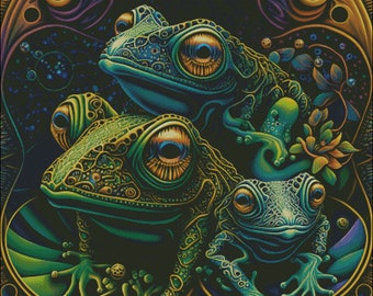Trio of Frogs Counted Cross Stitch Pattern (Digital PDF)