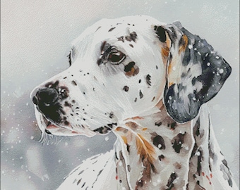 A snowy dalmation dog christmas winter scene counted cross stitch pattern digital pdf