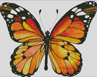 Watercolor monarch butterfly counted cross stitch pattern digital pdf