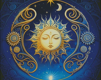 Sleeping sun celestial beauty counted cross stitch pattern digital pdf