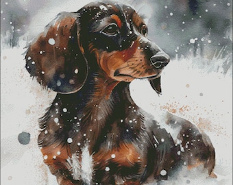 Snowy Dachshund Christmas Cross Stitch Pattern (Digital PDF)