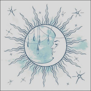 Celestial moon with beams mystical  counted cross stitch pattern