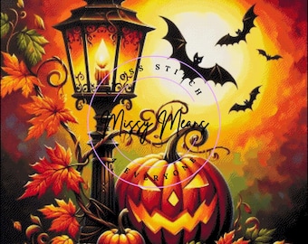 Halloween jack o lantern holiday Cross Stitch Pattern:  (Digital PDF)