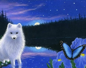 white fox big dipper stars butterfly counted cross stitch pattern PDF