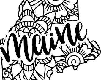 Maine state shape mandala zentangle counted cross stitch pattern digital pdf