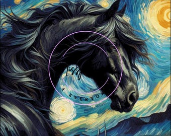 A black stallion van gogh style Cross Stitch Pattern: (Digital PDF)