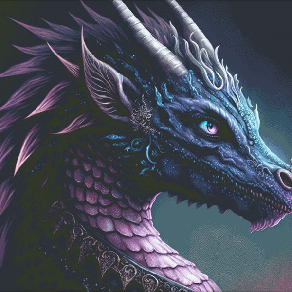 Young dragon fantasy counted cross stitch pattern digital pdf