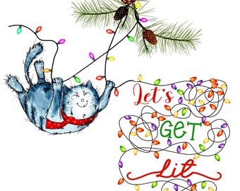 Comical kitty celebrating christmas holiday counted cross stitch pattern digital pdf