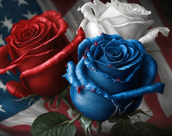 Patriotic roses red white blue rose and flag counted cross stitch pattern digital pdf