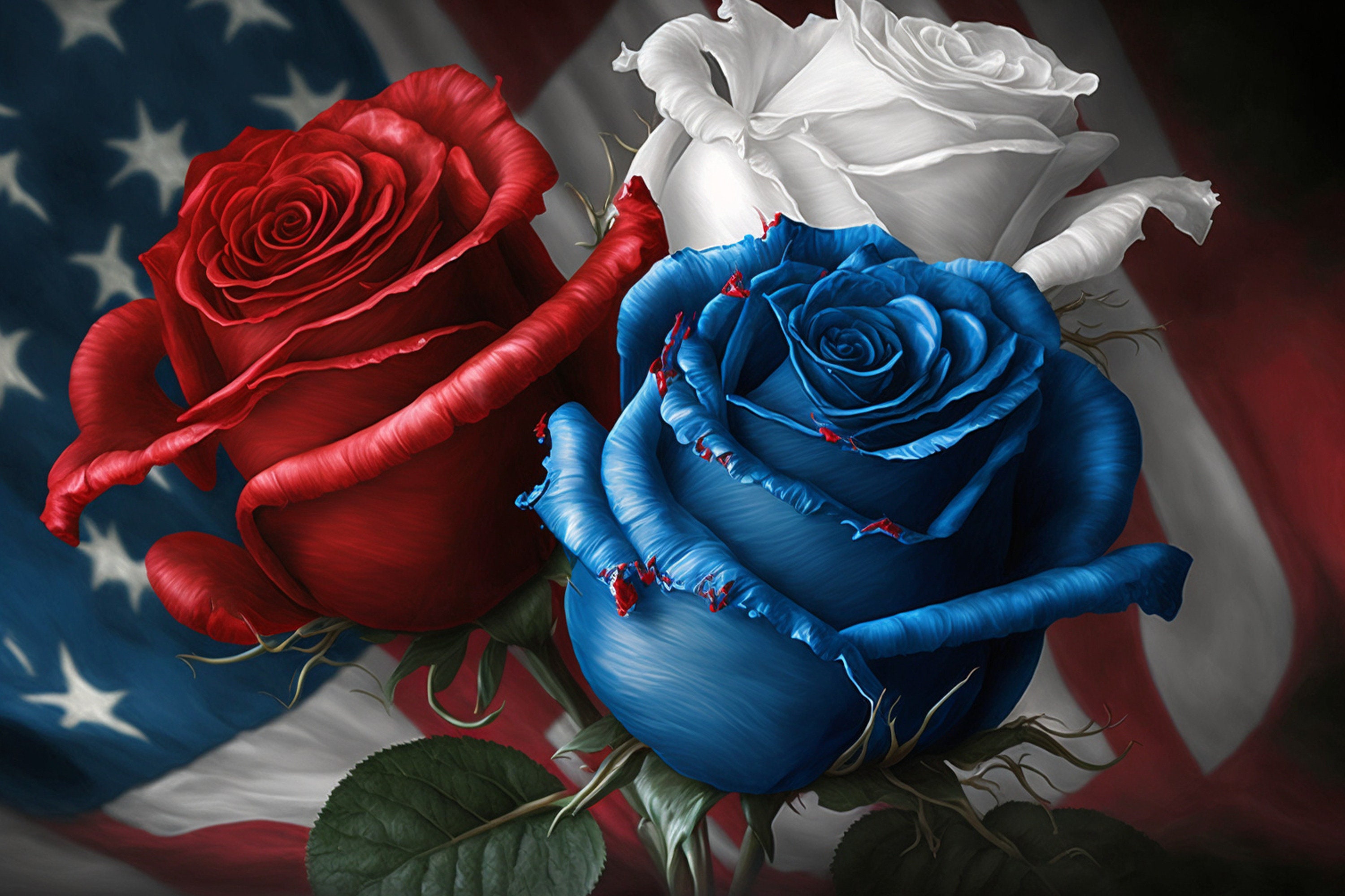 Patriotic Roses Red White Blue Rose and Flag Counted Cross Stitch Pattern Digital Pdf Etsy UK