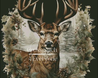 Whitetail Deer Winter Scene Cross Stitch Pattern (Digital PDF)