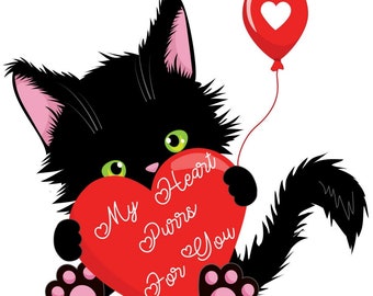 A Black cat valentine heart counted cross stitch pattern