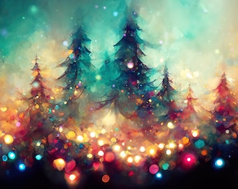 Neon colored christmas trees with bokeh effect holiday counted cross stitch pattern digital pdf