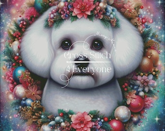 Bichon Frise Christmas Scene Cross Stitch Pattern (Digital PDF)