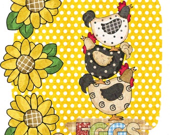 Whimsical Chickens & Eggs Cross Stitch Pattern (Digital PDF)