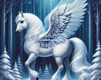 Unicorn in a winter scene Counted Cross Stitch Pattern (Digital PDF)