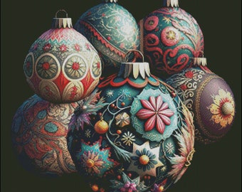 Vintage wooden christmas ornaments counted cross stitch pattern digital pdf