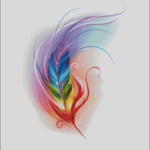 Rainbow color feather counted cross stitch pattern digital pdf