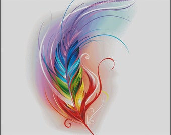 Rainbow color feather counted cross stitch pattern digital pdf