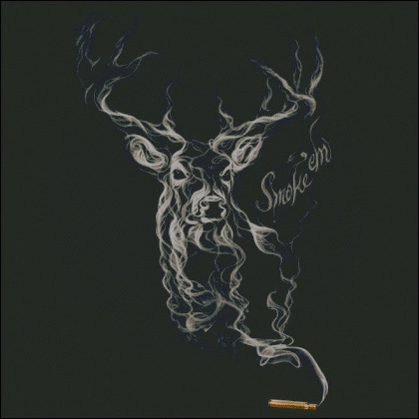 Buck Deer bullet smoking antlers hunting counted cross stitch pattern