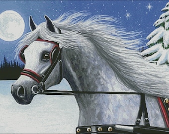 Dapple grey arabian horse sleigh bells  counted cross stitch pattern PDF