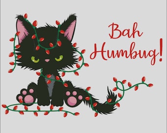 Black angry cat christmas counted cross stitch pattern PDF