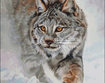 A lynx in the snowy wilderness counted cross stitch pattern digital pdf
