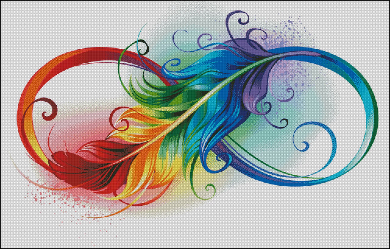 Rainbow colored infinity symbol feather counted cross stitch | Etsy