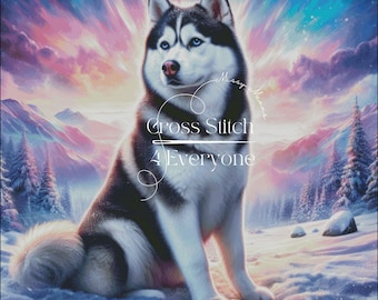 Siberian Husky Winter Sunset Cross Stitch Pattern (Digital PDF)