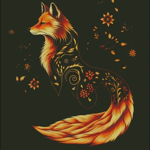Red Fox in autumn colors counted cross stitch pattern digital pdf