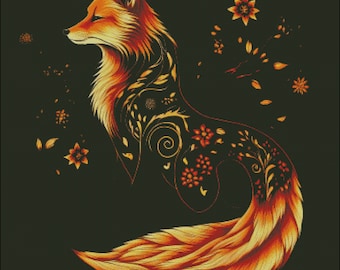Red Fox in autumn colors counted cross stitch pattern digital pdf