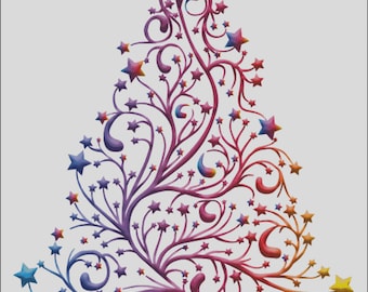 A neon variegated tree counted cross stitch pattern PDF