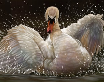 Swan landing in water counted cross stitch pattern digital pdf