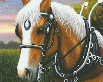 Belgian draft horse harvest counted cross stitch pattern