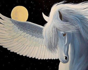 Pegasus Fantasy moon horse mythical counted cross stitch pattern PDF