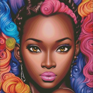 Mulher abstrata de cor linda néon contada padrão de ponto cruz pdf digital