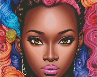 Neon Abstract Woman Counted Cross Stitch Pattern (Digital PDF)